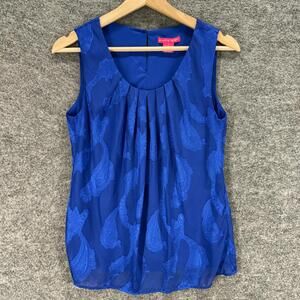 Sunny Leigh Blouse Women S Small Blue Paisley Sleeveless Lined Wide Strap Casual